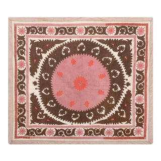 Square Mid-20th Century Pink Samarkand Suzani For Sale