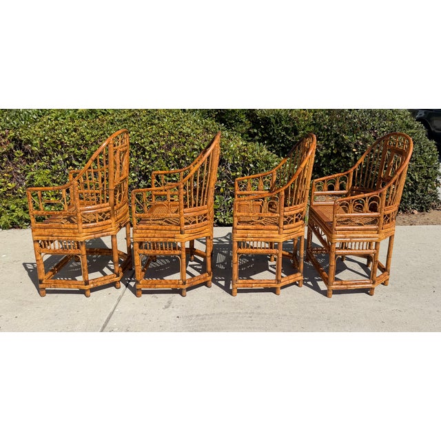 Chinoiserie Vintage Rattan Bamboo Brighton Pavillion Chairs With Caned Seats, a Set of 4 For Sale - Image 3 of 11