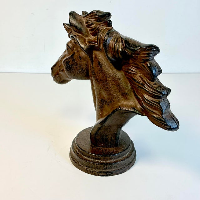 1980s Vintage Americana Southwestern Cast Iron Horse Bust Sculpture For Sale - Image 13 of 13