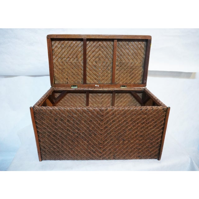 Brown 1990s Large Herringbone Woven Rattan Chest For Sale - Image 8 of 13