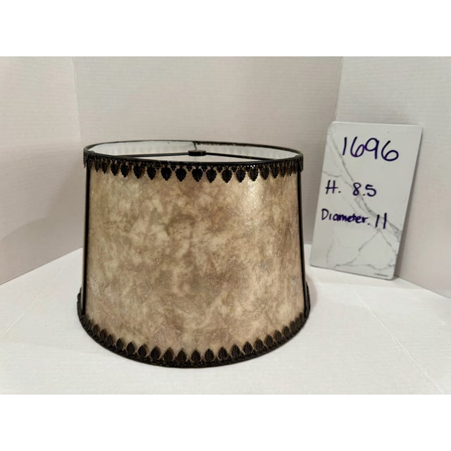 Beige Vintage Mica Parchment Lamp Shade Black Filigree Leaf Trim For Sale - Image 8 of 8