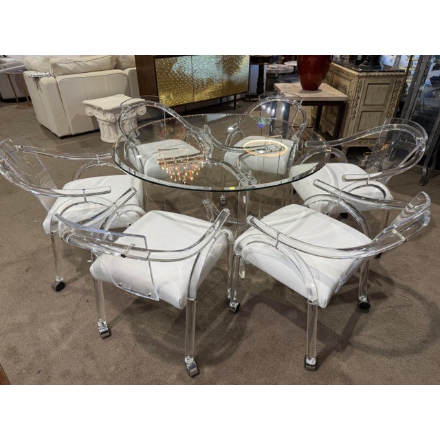 Bring iconic Hollywood Regency glamour into your home with this stunning Charles Hollis Jones attributed Lucite dining...