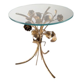Mid-Century Modern Gilt Metal Floral Rose Side Table, 1970s For Sale