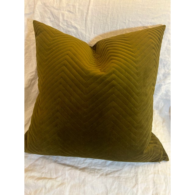 Olive Olive Velvet Chevron Stitched Decorative Pillow For Sale - Image 8 of 8
