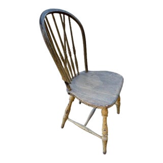 Early 1900s Rustic Spindle Back Chair, Mustard Green For Sale