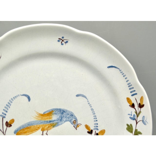 Late 18th Century 18th-Century French Country Nevers Polychrome Bird Plate For Sale - Image 5 of 8