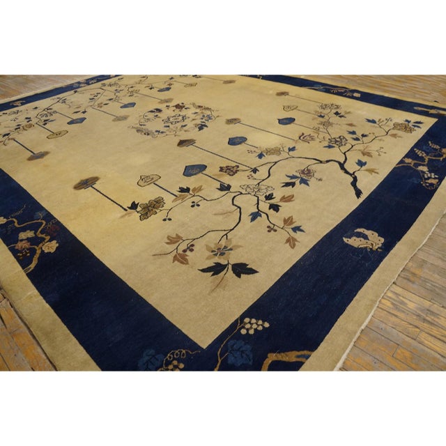 Beige 1920s Beige Medallion Oriental Antique Chinese Peking 11'10'' X 14'6'' Wool Rug For Sale - Image 8 of 9
