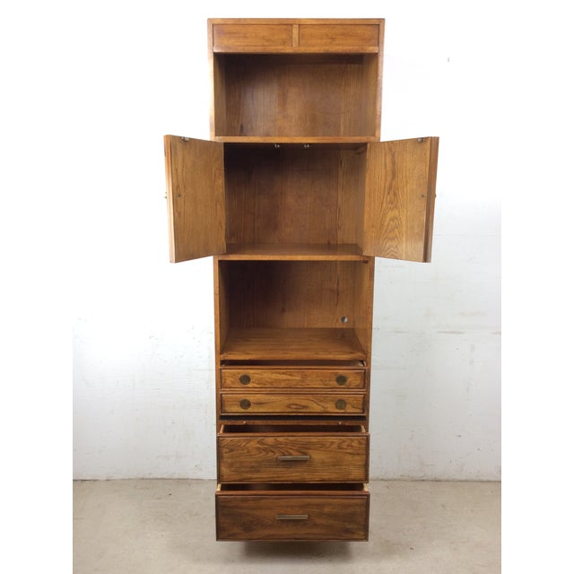 Vintage Oak Wall Unit With Brass Hardware by Thomasville For Sale - Image 14 of 18