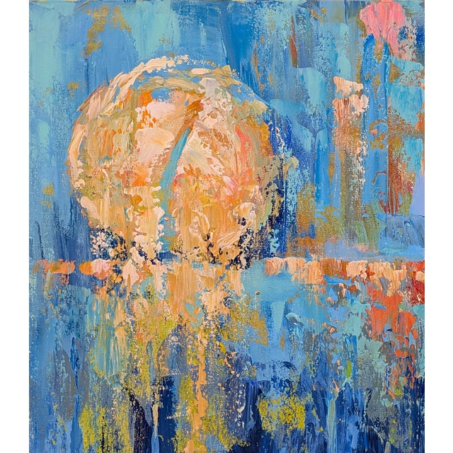 Title: Blue River Sun Original Blue White Brown Gray Red Abstract Art on Gallery Wrap Canvas Size: 30in x 40in