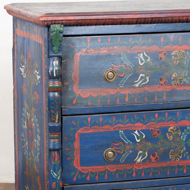 Late 19th Century Original Hand Painted Blue Blanket Chest of Three Drawers From Hungary For Sale - Image 6 of 18