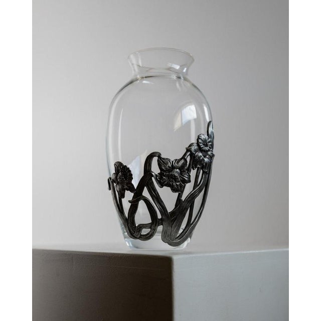 Vintage Glass Vase with Hand-Cast Pewter Daffodil Decoration, 1970s For Sale - Image 12 of 14