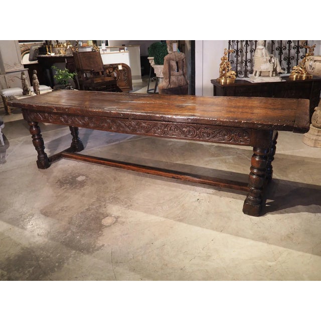 A Long 17th Century Carved Oak Baluster Leg Table From Flanders For Sale - Image 13 of 13