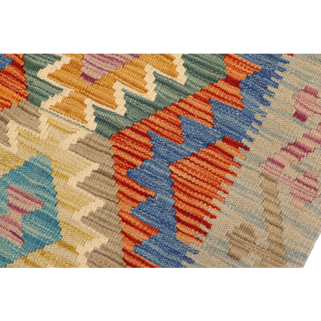 1990s Shabby Chic Turkish Kilim Rust Blue Hand-Woven Wool Rug For Sale - Image 5 of 9