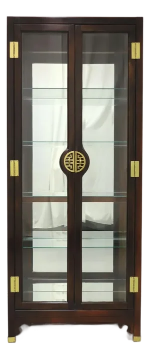 1980s Vintage American of Martinsville Mahogany Asian Chinoiserie Curio Display Cabinet