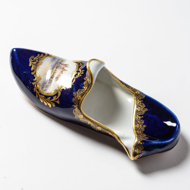 Meissen Porcelain Rare Meissen Cobalt Blue Hand Painted "Shoe" Slipper of Castle Moritzburg C 1890 For Sale - Image 4 of 11