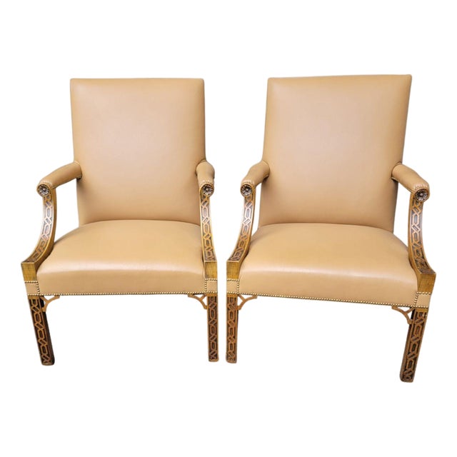 A Pair of Reproduction English Gainsborough or Library Chairs For Sale