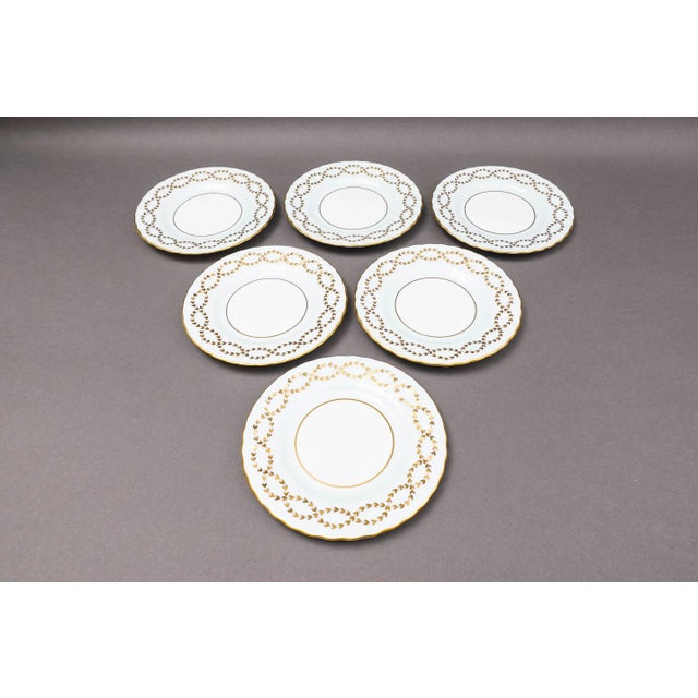 Minton Late 20th Century Minton England S600 Gold Laurel Leaves Light Blue Bread & Butter Plates- Set of 6 For Sale - Image 4 of 7