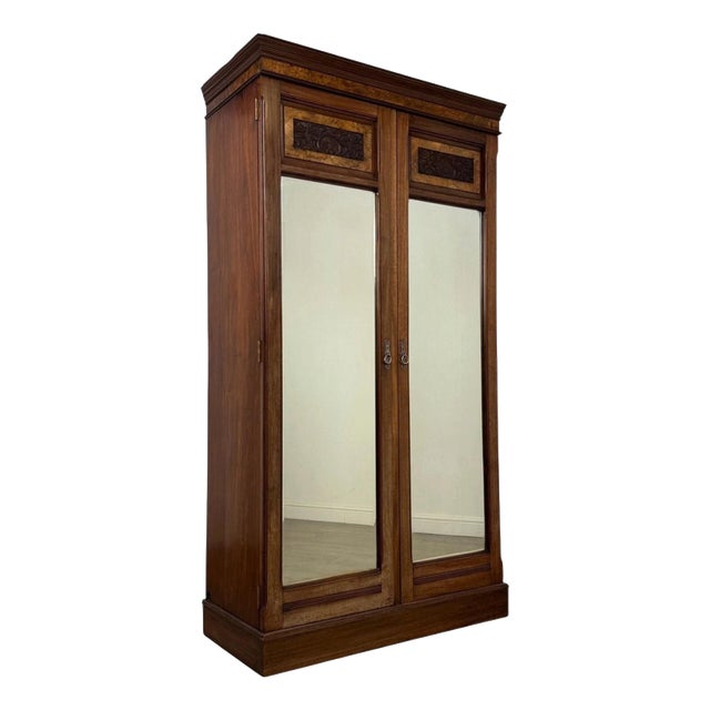 Antique Early 20th Century English Edwardian Walnut Wardrobe For Sale