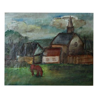Georges Goldkorn, View of the Village, 20th Century, Oil Painting on Canvas, Framed For Sale