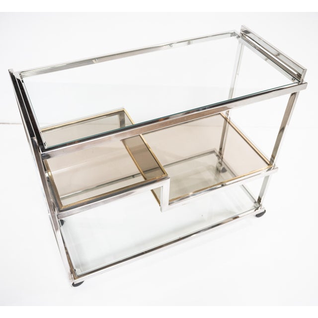 Italian Modern Drinks Cart or Bar Trolley of Chrome and Brass For Sale In Austin - Image 6 of 15