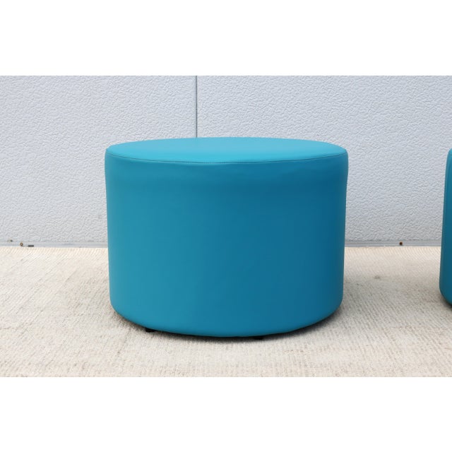 Modern Boost Round Ottomans in Tropic Blue Silicone by Ofs and Carolina - A Pair For Sale - Image 15 of 18