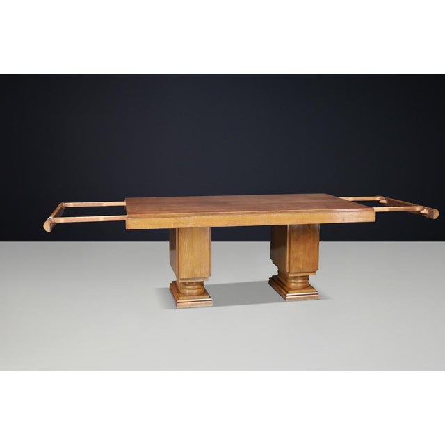 French Art Deco Extendable Dining Table in Oak attributed to Charles Dudouyt, 1930s For Sale - Image 11 of 14