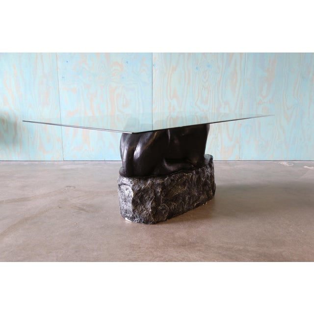 1970s Vintage Panther Glass Dining Table / Desk Plaster Hollywood Regency For Sale - Image 4 of 10