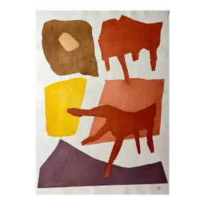 Vintage Abstract Figural Watercolor Painting by Roger Stokes 22" X 32"