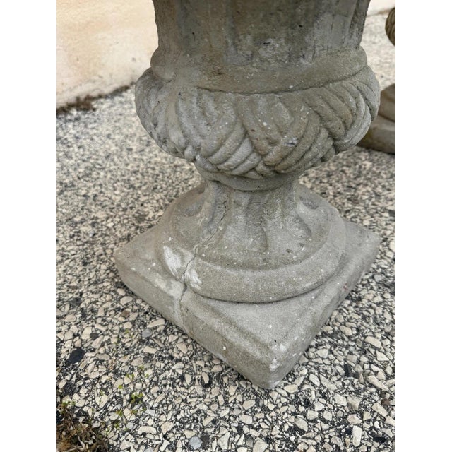 Vintage Cast Cement Stone 26" Fruit & Flower Basket Garden Lawn Ornament - Pair For Sale - Image 9 of 15