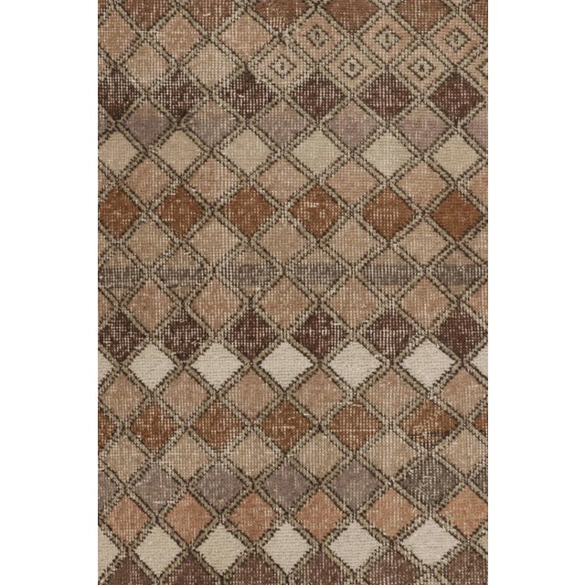 Vintage Distressed Runner Rug, Beige-Brown & Gold Geometric Design - Rug & Kilim For Sale In New York - Image 6 of 7