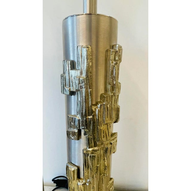 Metal A Pair of Modernist Table Lamps, Brushed Nickel and Sculptural Metal, 1970s For Sale - Image 7 of 13