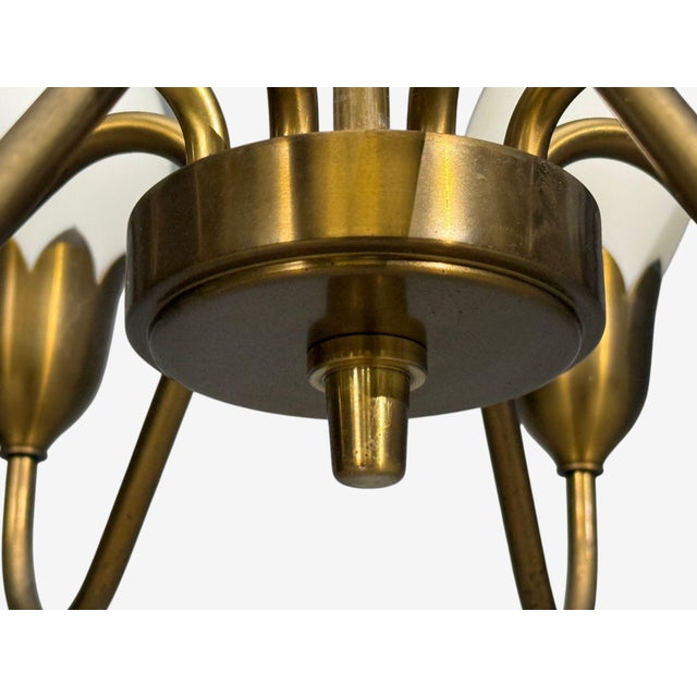 1950s Mid-Century Modern Fog & Mørup, Tulip Chandelier, Opal Glass, Brass For Sale - Image 10 of 12