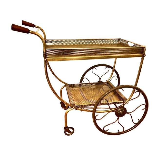 Swedish Art Deco Style Brass Bar Cart attributed to Josef Frank, 1950s For Sale