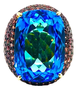 Bochic “Orient” Vintage London Blue Topaz & Orange Sapphire Ring, 18K Gold & Sil