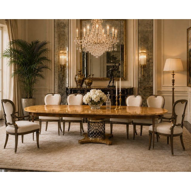 1960s Mastercraft Burl Wood Expandable Round Dining Table With Brass Pedestal Base and Three Leaves For Sale - Image 13 of 14