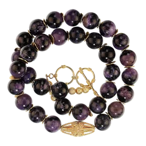 Glowing Charoite With Gold Tone Accents Necklace
