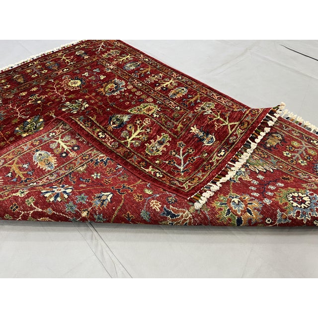 Red Sultani Persian Floral Rug, 4'2" X 6'1" For Sale - Image 10 of 12