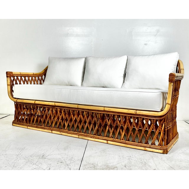 Late 20th Century Vintage Woven Pencil Reed Rattan Sofa For Sale - Image 5 of 12