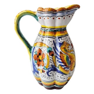 Vintage Italian Hand-Painted Majolica Ceramic Jug with Raphaelesque Decoration from Deruta, 1950 For Sale