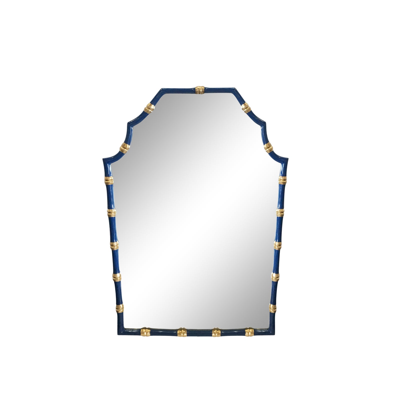 Dana Gibson Bamboo Mirror in Navy, Pagoda Style Chairish
