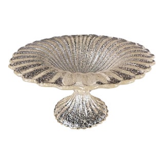 Large Footed Clear Glass Bowl With Gold Glitter For Sale