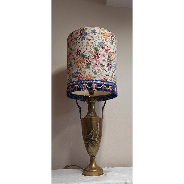 Brass Table Lamp with Handmade Lampshade, 1920s For Sale - Image 10 of 10