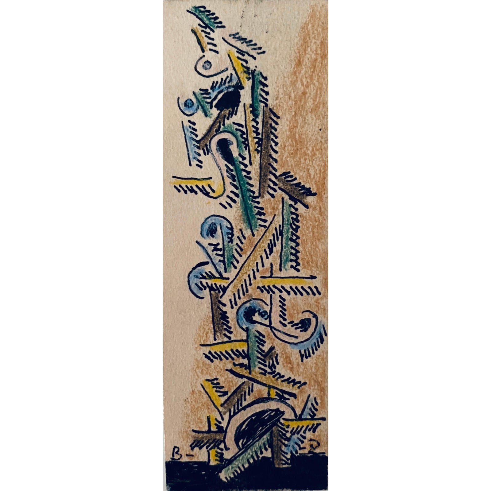 Ben-Zion Weinman, Abstract Drawing Watercolor Painting Totem Column ...