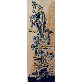 Ben-Zion Weinman, Abstract Drawing Watercolor Painting Totem Column Jewish American Modernist WPA For Sale