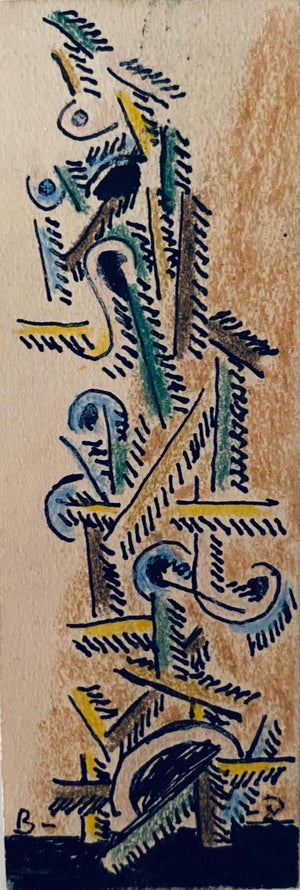 Ben-Zion Weinman, Abstract Drawing Watercolor Painting Totem Column Jewish American Modernist WPA
