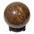Vintage 6.5” Brown Amber Marble Ball Sphere Orb on Lacquered Wood Stand For Sale