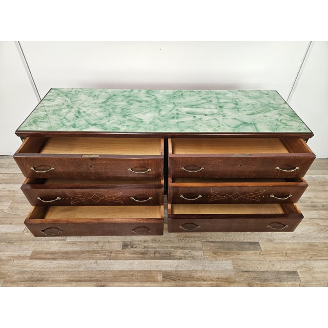 Vintage Six-Drawer Oak Chest of Drawers with Glass Top, 1960 For Sale - Image 14 of 18