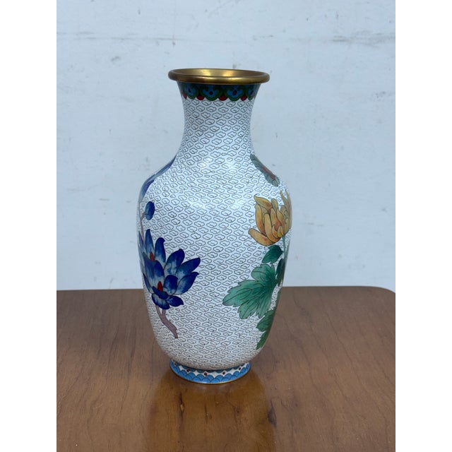 Chinese Chinese Enamel Cloisonné Vase With Flowers For Sale - Image 3 of 12