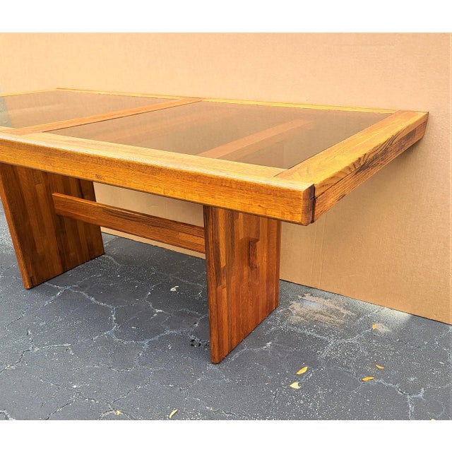Vintage Dining Table Solid Teak & Smoked Glass Extendable For Sale In Miami - Image 6 of 12