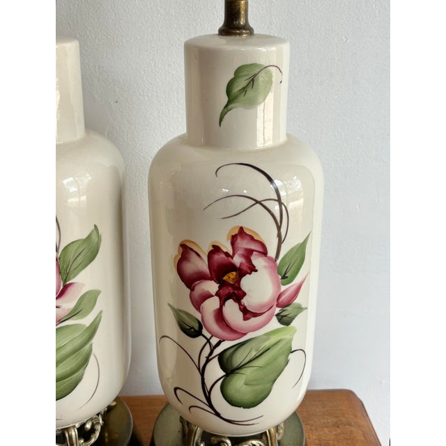 1940s Traditional Boudoir Floral Lamp - a Pair For Sale - Image 4 of 9